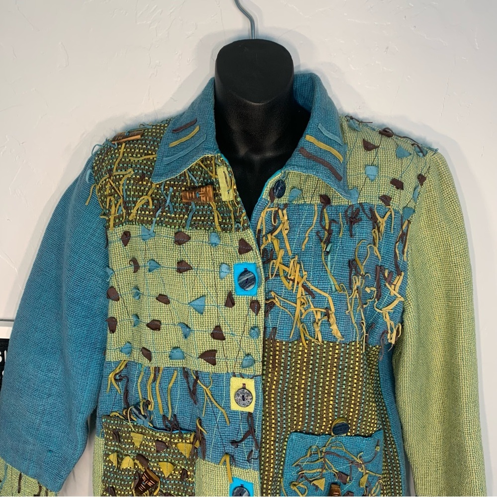 Vintage 90s Boho Patchwork Cotton Jacket Fringe B… - image 4